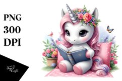 Cute Baby Unicorn Reading Watercolor Product Image 3