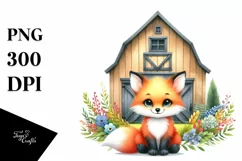 Funny Baby Fox Sitting in Front of Barn | Sublimation | Product Image 3