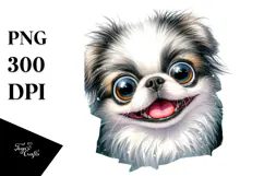 Crazy Looking Japanese Chin Watercolor Clipart Product Image 1