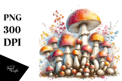 Detailed Mushroom Watercolor Splash PNG Product Image 1