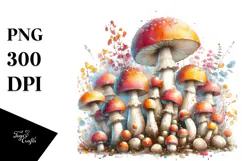 Detailed Mushroom Watercolor Splash PNG Product Image 1