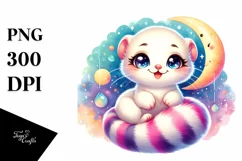 Colorful Baby Ermine Under Moon | Sublimation | Clipart Product Image 3