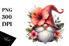 Cute Watercolor Gnome with Hibiscus PNG Product Image 1