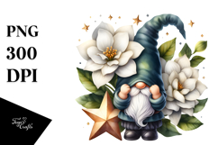 Cute Gnome with Lobelia on Star, Transparent PNG Product Image 1