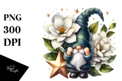 Cute Gnome with Lobelia on Star, Transparent PNG Product Image 1