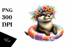 Watercolor Beach Otter Polar Bear Wreath Clipart Product Image 1