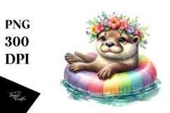 Watercolor Beach Otter Polar Bear Wreath Clipart Product Image 3