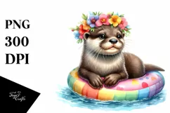 Watercolor Beach Otter Polar Bear Wreath Clipart Product Image 1