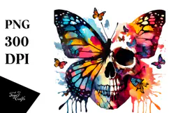 Grunge Skull with Butterfly Silhouettes, High-Quality PNG Product Image 1