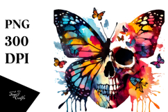 Grunge Skull with Butterfly Silhouettes, High-Quality PNG Product Image 1