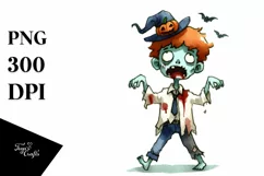 Funny Zombie Halloween Clipart PNG Product Image 1