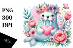 Boho Walrus Sitting on Flower PNG Product Image 1