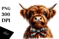 Funny Highland Cow with Bow and Tie, High-Res PNG Product Image 1