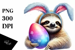 Pastel Baby Sloth with Bunny Ears PNG Product Image 1
