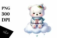 Pastel Baby Polar Bear on Cloud, Transparent PNG Product Image 3