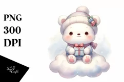 Pastel Baby Polar Bear on Cloud, Transparent PNG Product Image 1