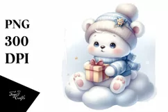 Pastel Baby Polar Bear on Cloud, Transparent PNG Product Image 1