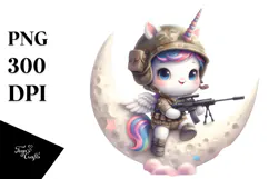 Cute Baby Unicorn Soldier Moon Sublimation Clipart Product Image 1