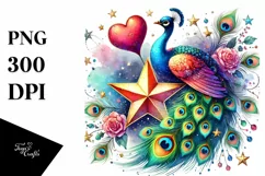 Colorful Peacock Heart on Star PNG Product Image 1