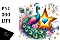 Colorful Peacock Heart on Star PNG Product Image 1