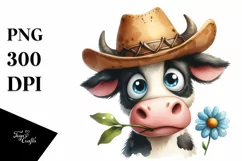 Watercolor Confused Cow with Flower in Mouth Product Image 3