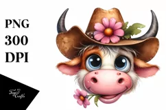 Watercolor Confused Cow with Flower in Mouth Product Image 3