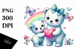 Colorful Polar Bear Valentines Heart PNG Product Image 1