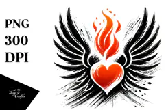 Colorful Heart with Wings and Fire Digital Painting PNG Product Image 1