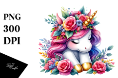 Vibrant Unicorn with Floral Wreath, PNG Product Image 1