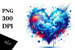 Digital Blue Paintbrush Heart PNG Product Image 1
