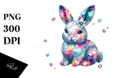 Diamonds Bunny Watercolor PNG Product Image 1