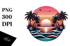 Retro Tropical Sunset Clipart PNG Product Image 1