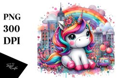 Colorful Baby Unicorn in Urban Scene Product Image 1