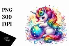 Colorful Baby Unicorn Playing with Magic Orb PNG Product Image 1