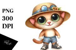 Expressive Cat in Sun Hat Clipart Product Image 1