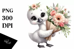 Cute Swan Flower Bouquet Summer Clipart Product Image 3