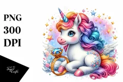 Colorful Baby Unicorn with Ring PNG Product Image 1