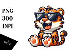 Silly Cartoon Tiger with Oversized Sunglasses PNG Product Image 1