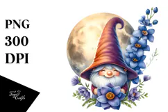 Gnome with Moon Delphinium PNG Product Image 1