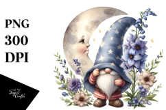 Gnome with Moon Delphinium PNG Product Image 1