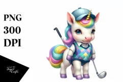 Baby Unicorn Golfer, Playful PNG Product Image 1