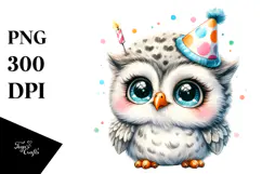 Cute Baby Owl with Party Hat PNG Product Image 1