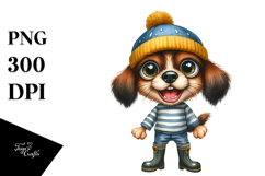 Watercolor Baby Dog Big Eyes Hat Rain Boots Clipart Product Image 1