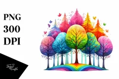 Colorful Watercolor Vibrant Rainbow Trees Clipart Product Image 1