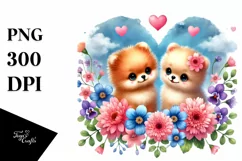 Cute Flower with Pomeranian Heart PNG Product Image 1