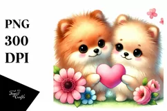 Cute Flower with Pomeranian Heart PNG Product Image 1