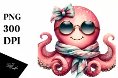 Smiling Octopus with Scarf | Watercolor Clipart Product Image 3