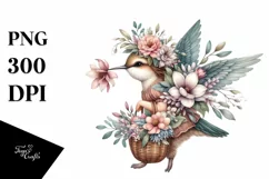 Detailed Watercolor Boho Cute Baby Hummingbird with Flower Product Image 1