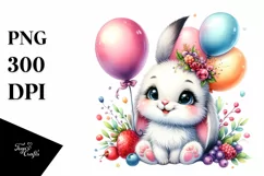 Colorful Smiling Baby Bunny with Party Balloons | Product Image 3