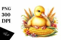 Funny Baby Duck Sitting in Front of Corncob | Sublimation | Product Image 1